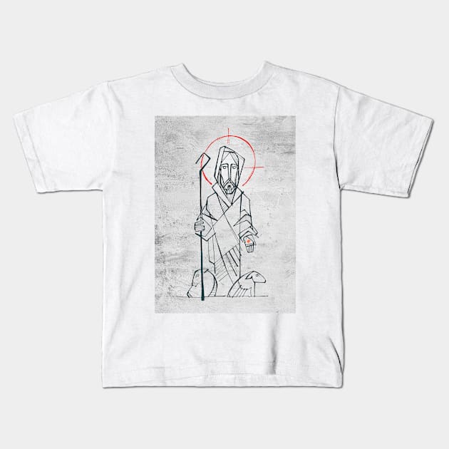 Jesus Christ Good Shepherd ink illustration Kids T-Shirt by bernardojbp